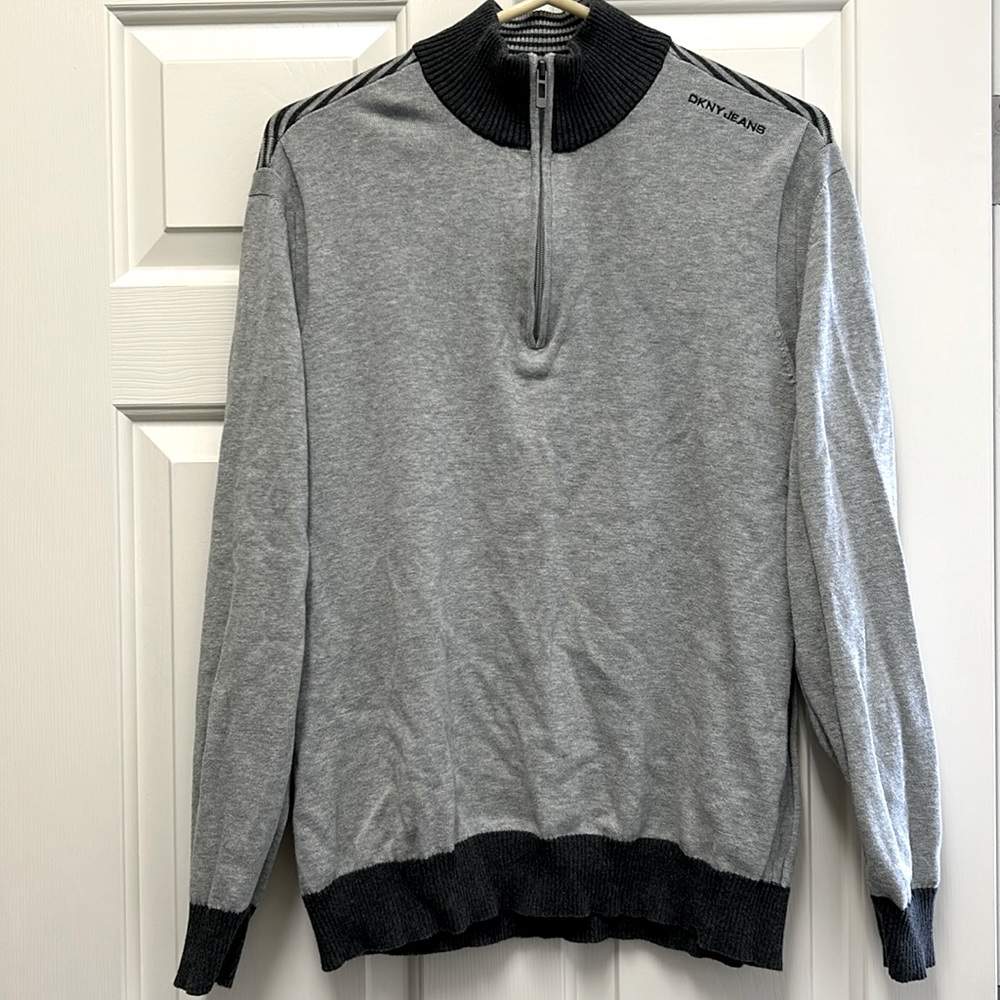 DKNY Men’s sweater with zipper Size L grey with Dark grey - Picture 1 of 6